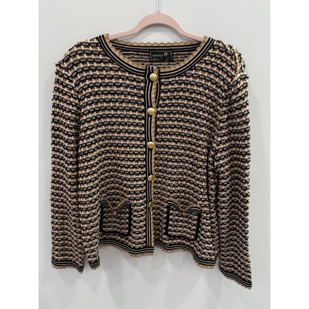 NEW Ava Golf Italy Tweed Wool Metallic Button Cardigan 3X Black Gold Old Money - Picture 4 of 8